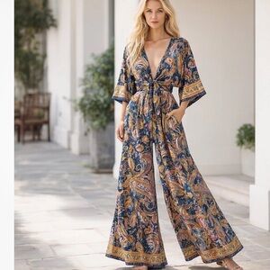 Zury Bohemian Silk Blend Jumpsuit